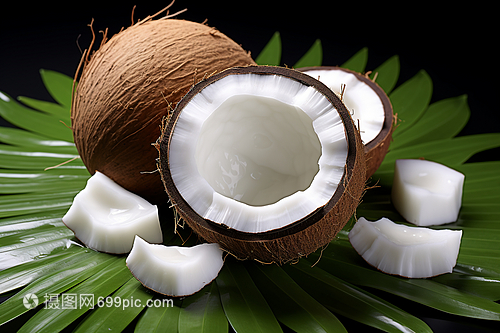 綠葉上一個椰子